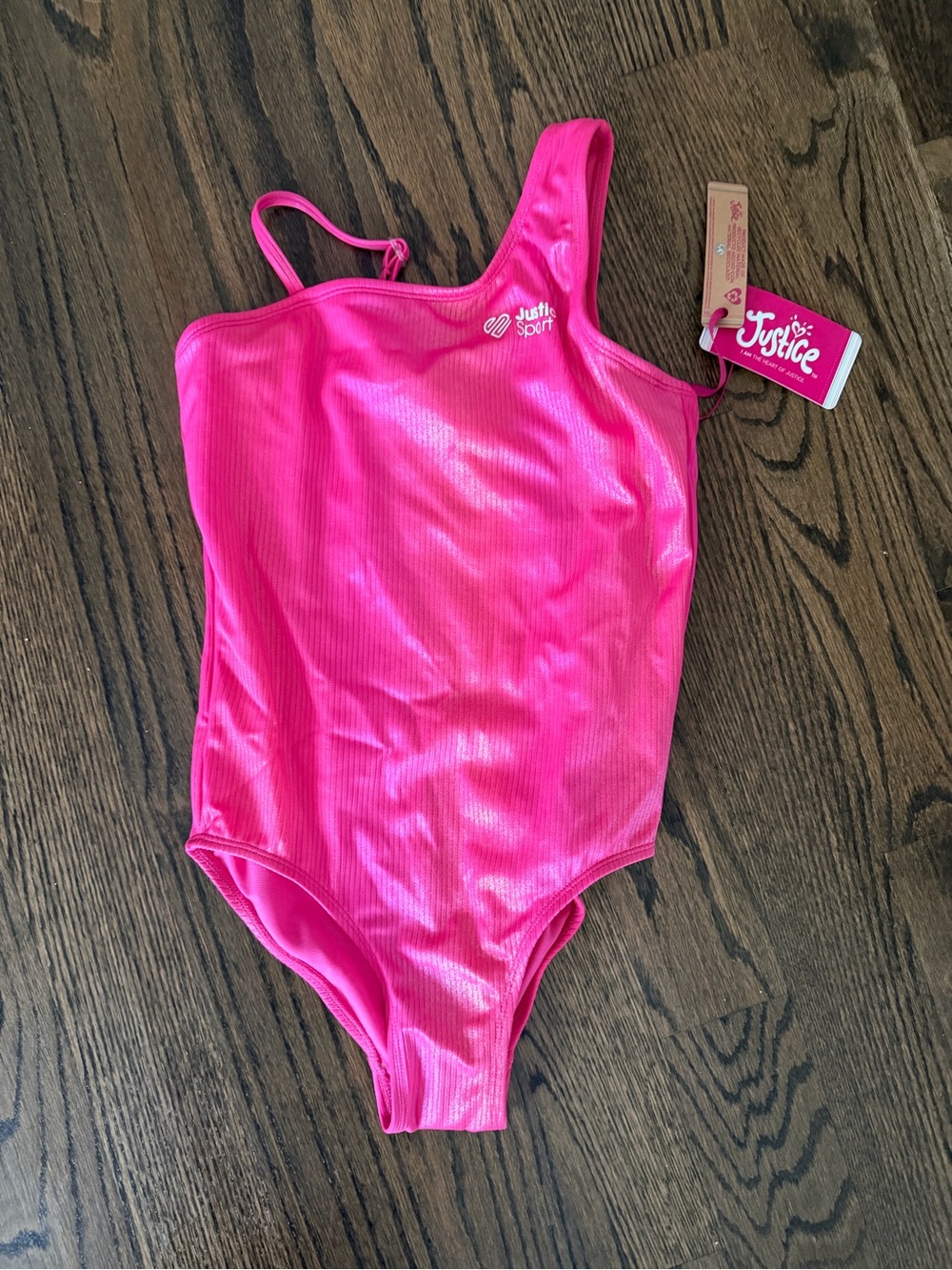 New * Justice UPF 50+ Sport Pink Asymmetrical One-Piece Swimsuit L (12/14)